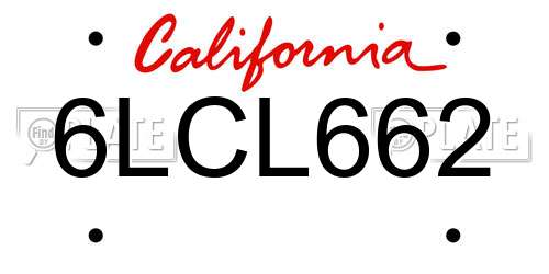 6LCL662 California License Plate
