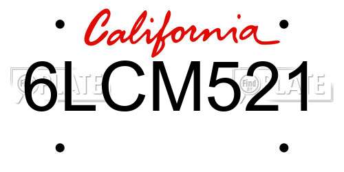 6LCM521 California License Plate