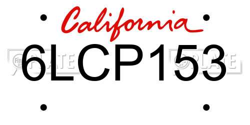 6LCP153 California License Plate