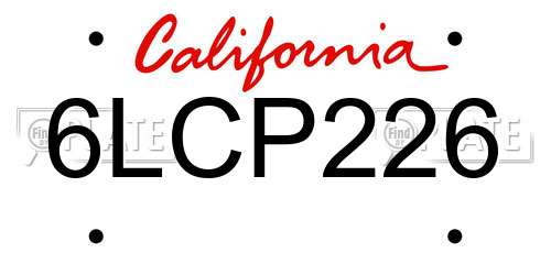 6LCP226 California License Plate
