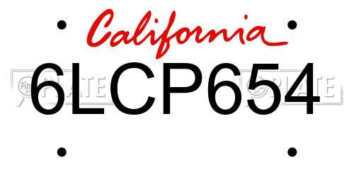 6LCP654 California License Plate