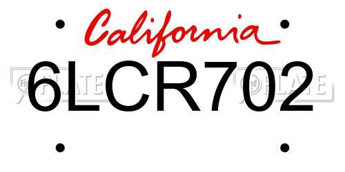 6LCR702 California License Plate