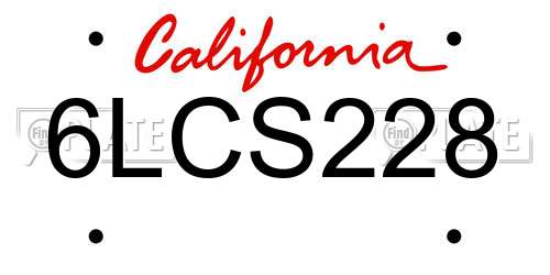 6LCS228 California License Plate