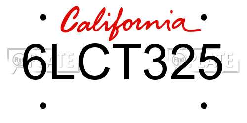 6LCT325 California License Plate