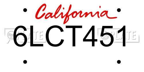 6LCT451 California License Plate