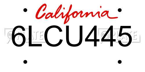 6LCU445 California License Plate