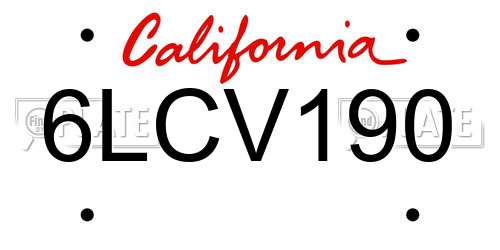 6LCV190 California License Plate