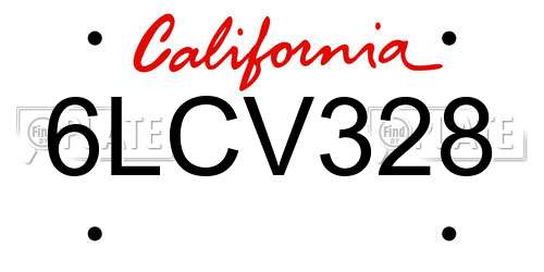 6LCV328 California License Plate