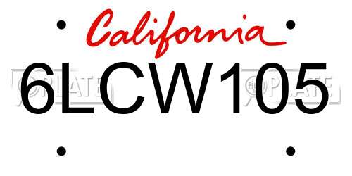 6LCW105 California License Plate