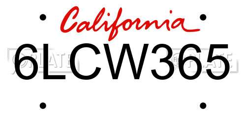 6LCW365 California License Plate