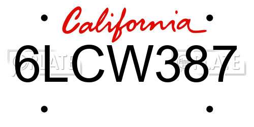 6LCW387 California License Plate