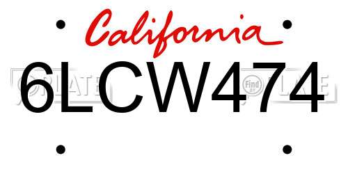 6LCW474 California License Plate