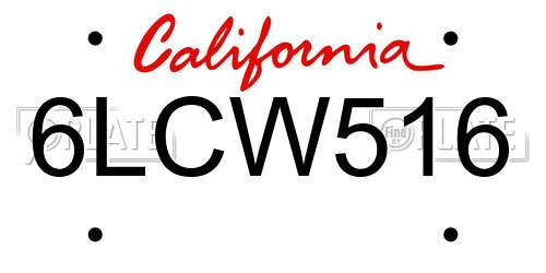 6LCW516 California License Plate