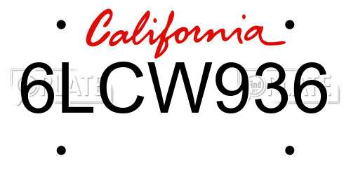 6LCW936 California License Plate