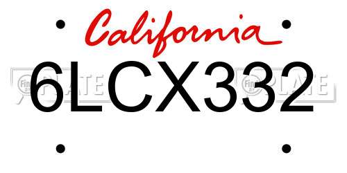 6LCX332 California License Plate