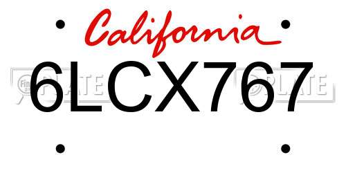 6LCX767 California License Plate