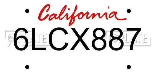 6LCX887 California License Plate