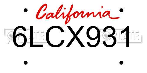 6LCX931 California License Plate