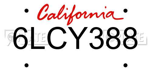 6LCY388 California License Plate