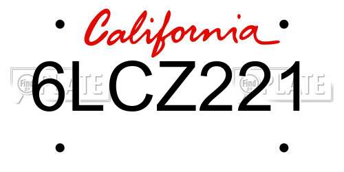 6LCZ221 California License Plate