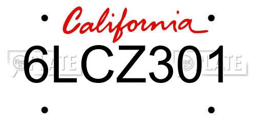 6LCZ301 California License Plate