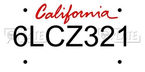 6LCZ321 California License Plate