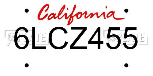 6LCZ455 California License Plate
