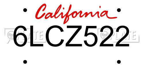 6LCZ522 California License Plate