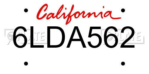 6LDA562 California License Plate