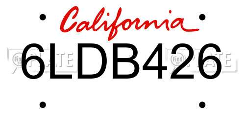 6LDB426 California License Plate