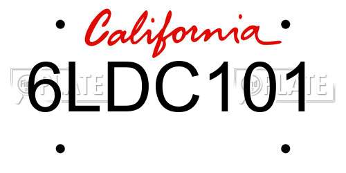 6LDC101 California License Plate
