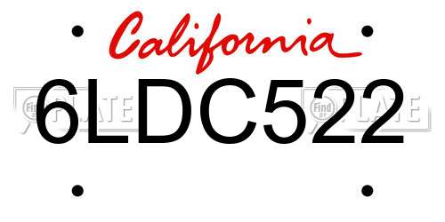 6LDC522 California License Plate