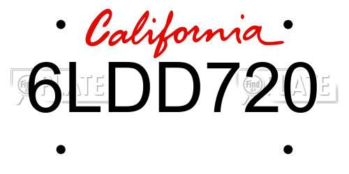 6LDD720 California License Plate