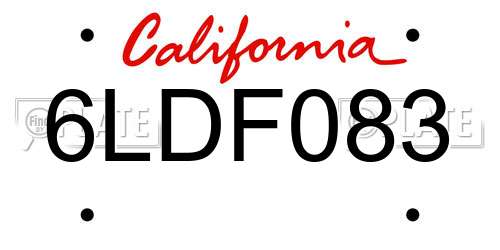 6LDF083 California License Plate