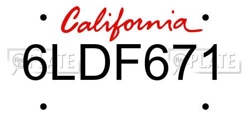 6LDF671 California License Plate