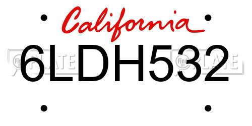 6LDH532 California License Plate
