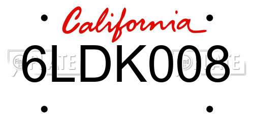 6LDK008 California License Plate