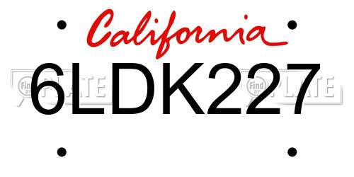 6LDK227 California License Plate