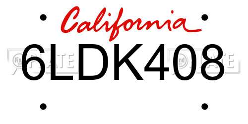 6LDK408 California License Plate