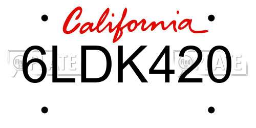 6LDK420 California License Plate