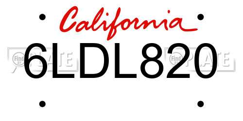 6LDL820 California License Plate