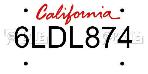 6LDL874 California License Plate