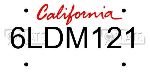 6LDM121 California License Plate