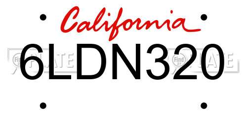 6LDN320 California License Plate