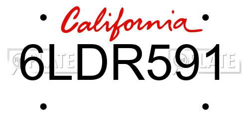 6LDR591 California License Plate