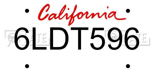 6LDT596 California License Plate