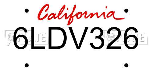 6LDV326 California License Plate