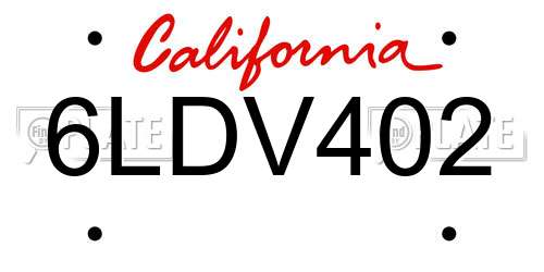 6LDV402 California License Plate