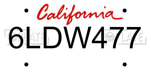 6LDW477 California License Plate