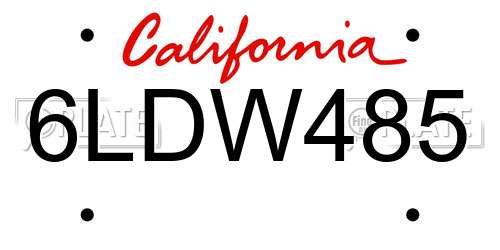 6LDW485 California License Plate